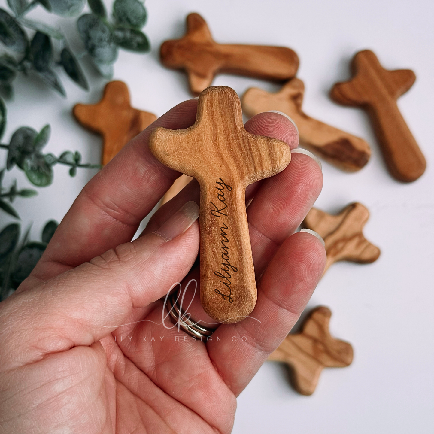 Personalized Olive Wood Pocket Cross