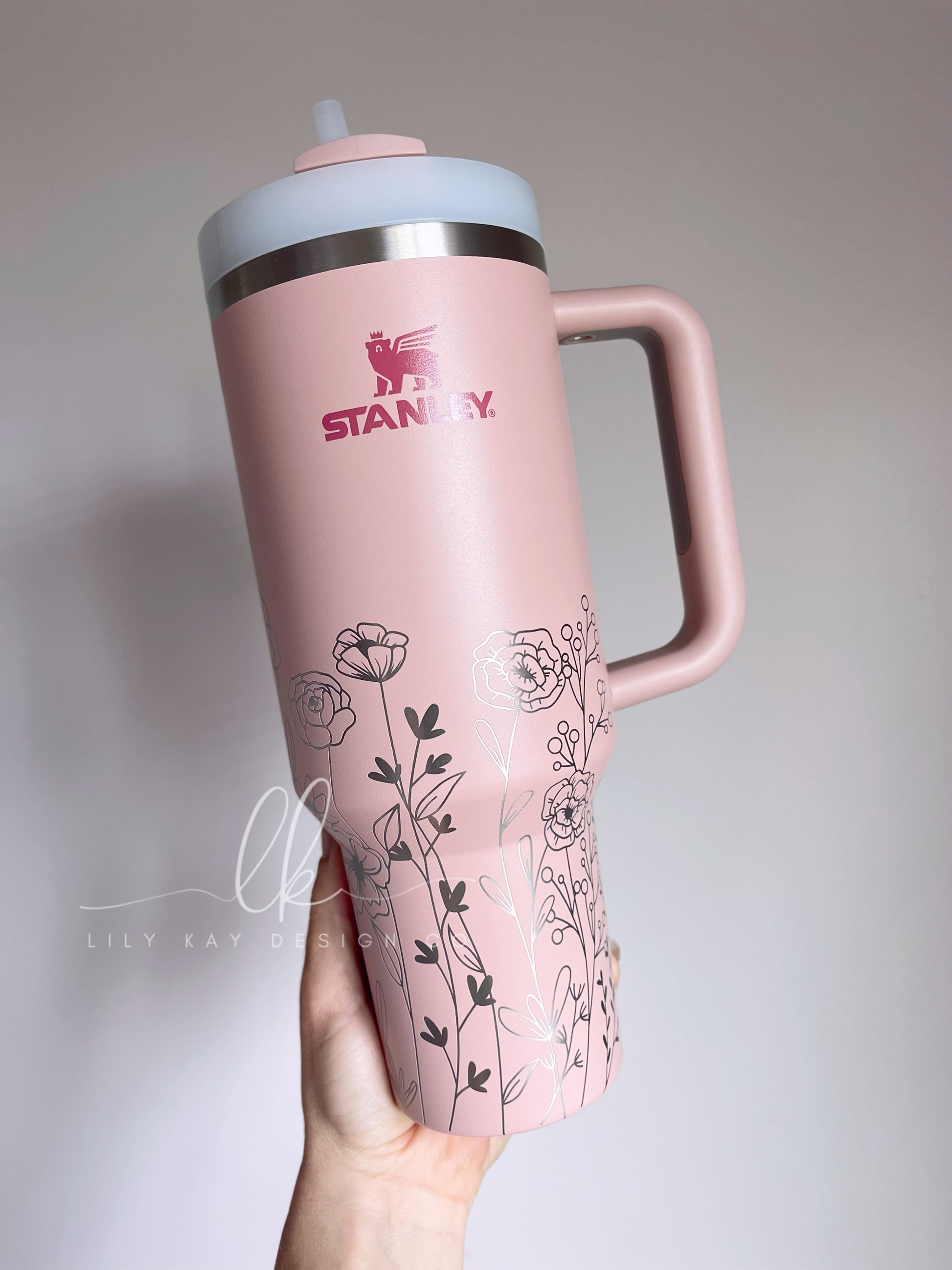 Etched Laser Engraved 40oz Stanley Cup Rose Quartz Glow, Water Bottle,  Thirst Quencher, Cup With Handle, 